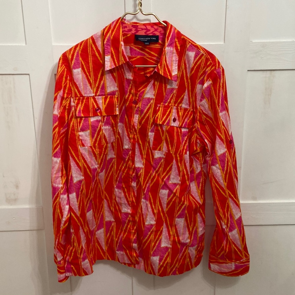 Jones New York Colorful Cotton Button Down Women’s Top Size XL